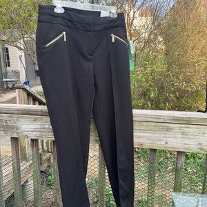 NWT Anne Klein 10P Black Dress Pants Gold Tone Logo Accents Zip Front Pockets